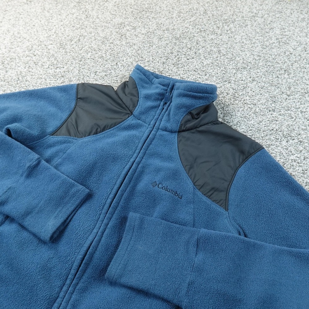 Columbia Jacket Womens L Blue Fleece Full Zip Shoulder Outdoor Sweater Coat Hike